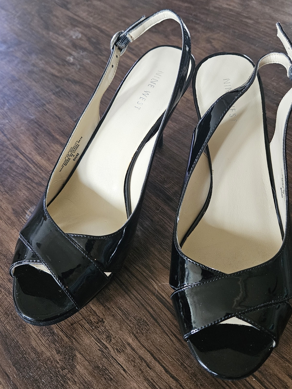 Nine West Black Patent Peep-Toe Slingback Heels